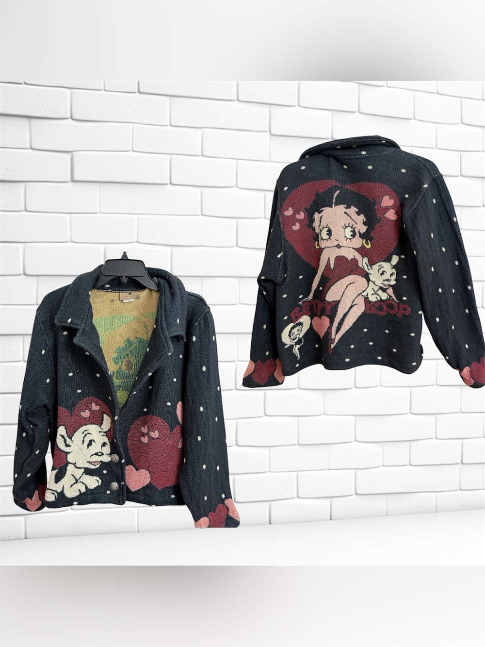 Betty Boop S/M Black Knit Jean-Style Jacket from Scene Weaver